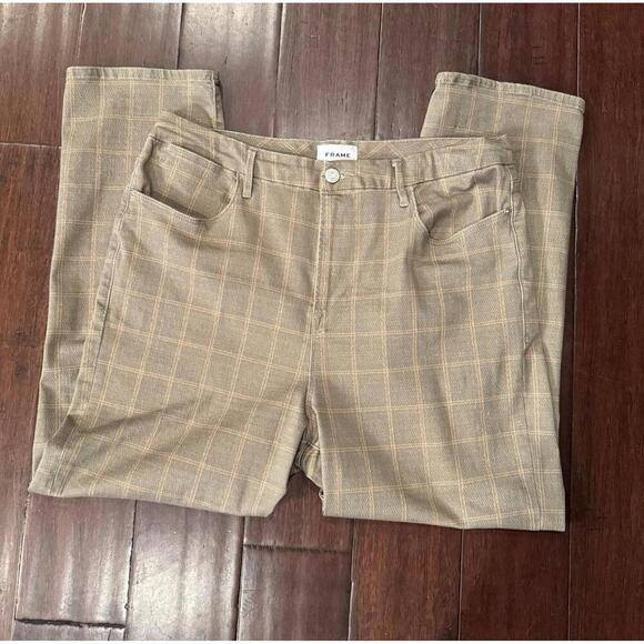 FRAME Beige Plaid Casual Pants Sz 33 waist approx Sz 16P